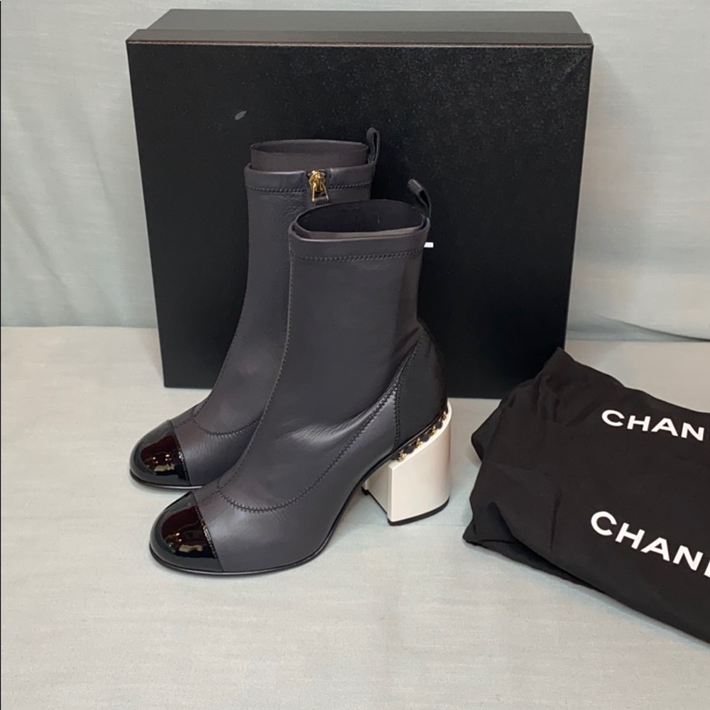 HOST PICK Chanel Short Boots w/ patent leather toe